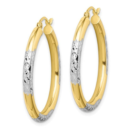 Leslie's 14k with Rhodium Diamond Cut 3mm Hoop Earrings