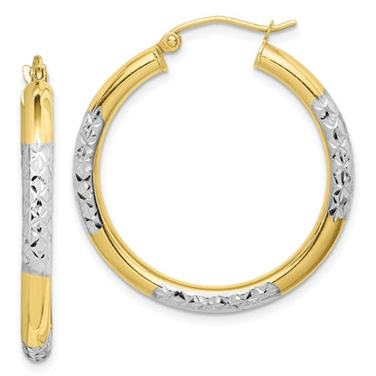 Leslie's 14k with Rhodium Diamond Cut 3mm Hoop Earrings