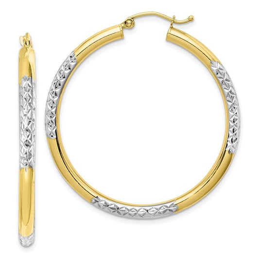 Leslie's 14k with Rhodium Diamond Cut 3mm Hoop Earrings