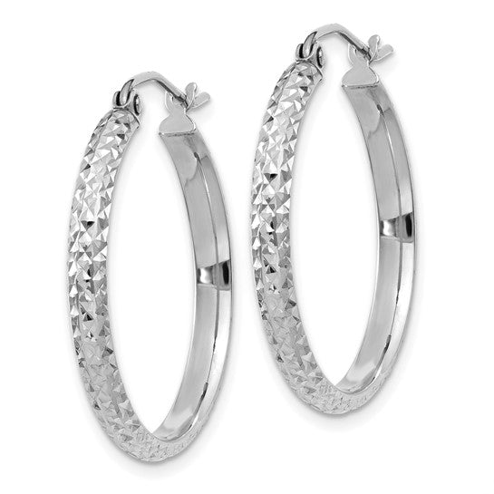 Leslie's 14k White Gold D/C 2.8x25mm Hollow Hoop Earrings