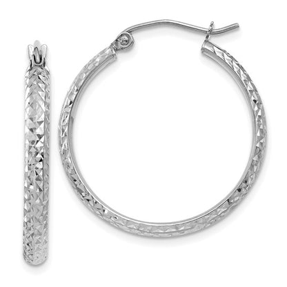 Leslie's 14k White Gold D/C 2.8x25mm Hollow Hoop Earrings