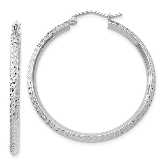 Leslie's 14k White Gold Knife Edge D/C 2.5x35mm Hoop Earrings