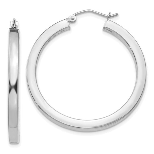 Leslie's 14k White Gold 3mm Polished Square Tube Hoop Earrings