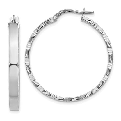 Leslie's 14k White Gold D/C Edge Large 3mm Polished Hoop Earrings