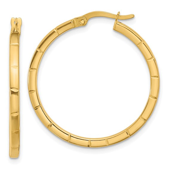 Leslie's 14K Polished and Grooved Round Hoop Earrings