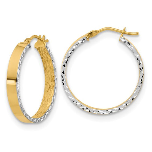 Leslie's 14K with Rhodium Polished and D/C Hoop In/Out Hoop Earrings