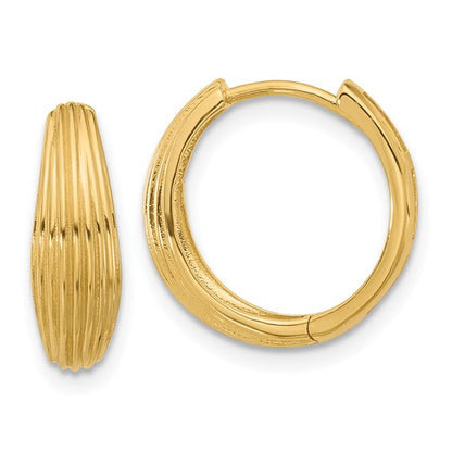 Leslie's 14K Polished and Grooved Hinged Hoop Earrings