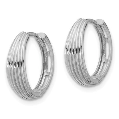 Leslie's 14K White Gold Polished and Grooved Hinged Hoop Earrings