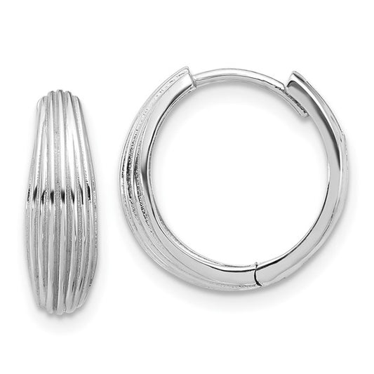 Leslie's 14K White Gold Polished and Grooved Hinged Hoop Earrings