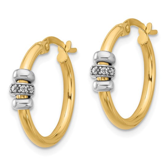 Leslie's 14K Two-tone Polished CZ Hoop Earrings