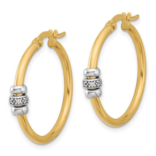 Leslie's 14K Two-tone Polished CZ Hoop Earrings