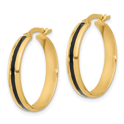 Leslie's 14K Polished with Black Enamel Hoop Earrings