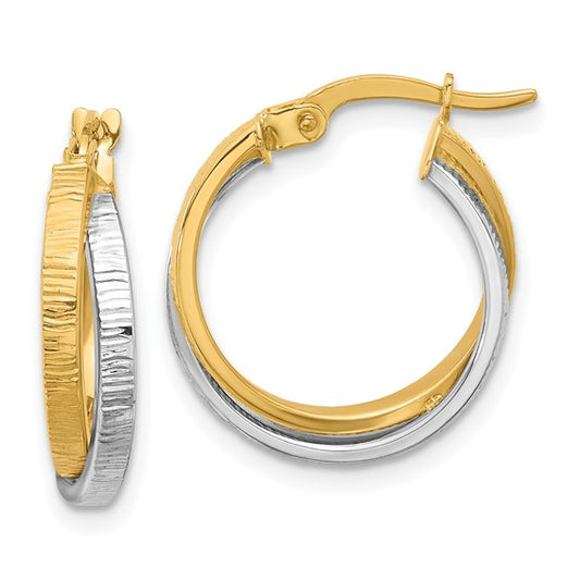 Leslie's 14K Two-tone Polished and Textured Bypass Hoop Earrings