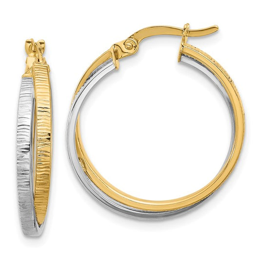 Leslie's 14K Two-tone Polished and Textured Bypass Hoop Earrings