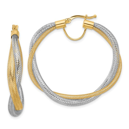 Leslie's 14K Two-tone Braided Mesh Stretch Hoop Earrings