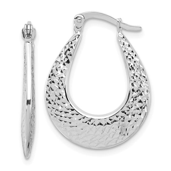 Leslie's 14K White Gold Polished and Diamond-cut Hoop Earrings