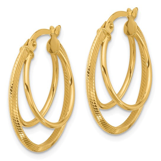 Leslie's 14K Polished and Textured Triple Row Hoop Earrings