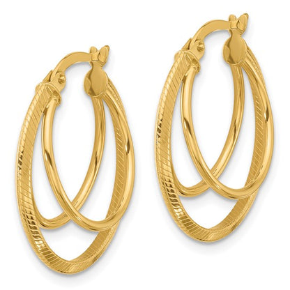 Leslie's 14K Polished and Textured Triple Row Hoop Earrings