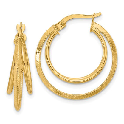 Leslie's 14K Polished and Textured Triple Row Hoop Earrings