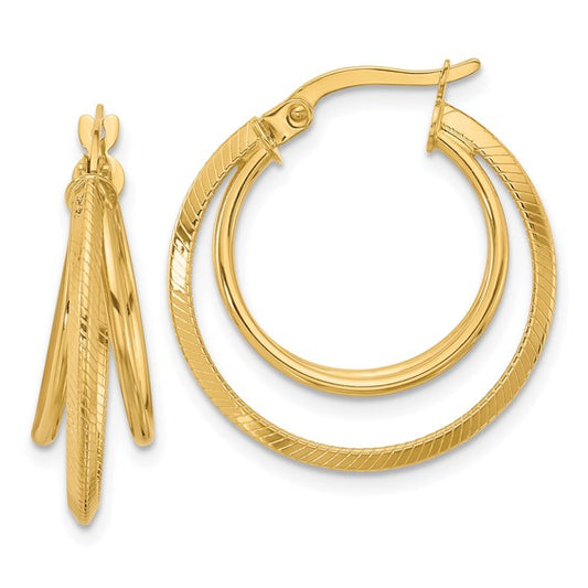 Leslie's 14K Polished and Textured Triple Row Hoop Earrings