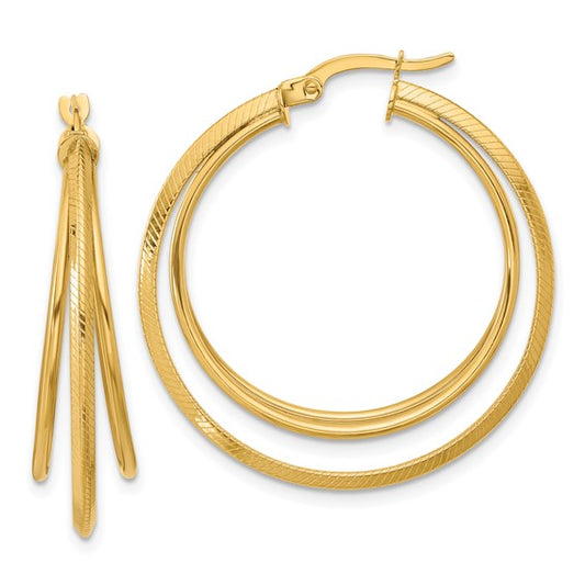 Leslie's 14K Polished and Textured Triple Row Hoop Earrings