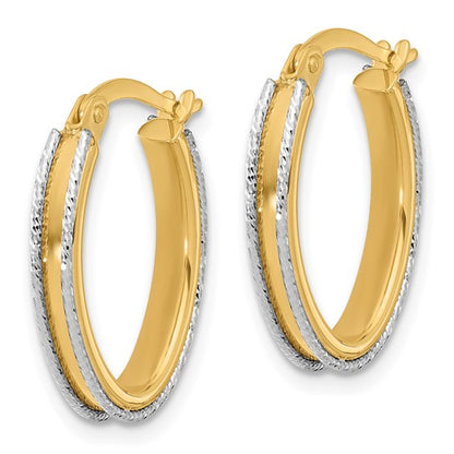 Leslie's 14K Two-tone Polished and Diamond-cut Oval Hoop Earrings