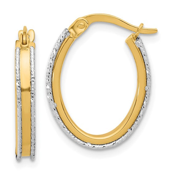 Leslie's 14K Two-tone Polished and Diamond-cut Oval Hoop Earrings