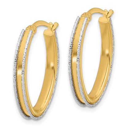 Leslie's 14K Two-tone Polished and Diamond-cut Oval Hoop Earrings