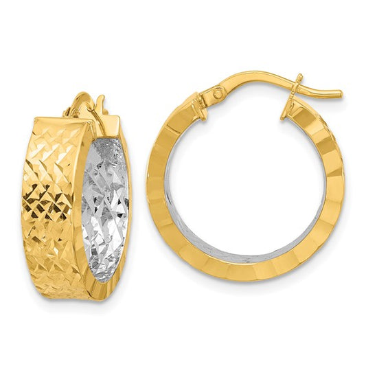 Leslie's 14K with Rhodium Polished and D/C Hoop In/Out Hoop Earrings