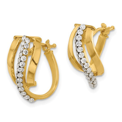 Leslie's 14K Polished with Crystals Fancy Wave Hoop Earrings