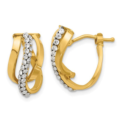 Leslie's 14K Polished with Crystals Fancy Wave Hoop Earrings