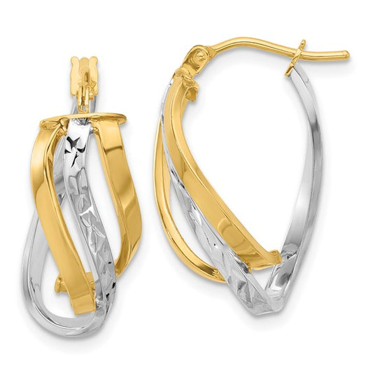 Leslie's 14K with White Rhodium Polished and D/C Fancy Hoop Earrings