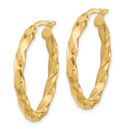 Leslie's 14K Polished and D/C Twisted Oval Hoop Earrings