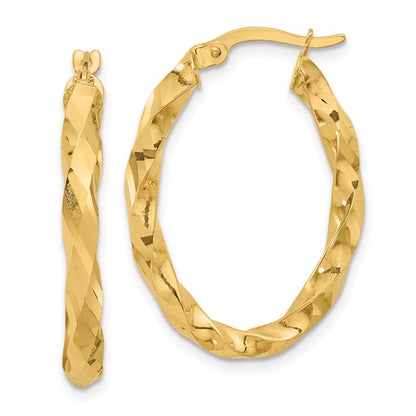 Leslie's 14K Polished and D/C Twisted Oval Hoop Earrings