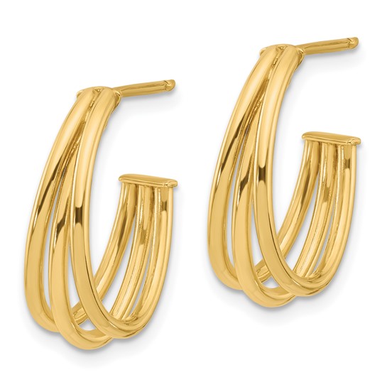 Leslie's 14K Polished 3-Row J-Hoop Post Earrings