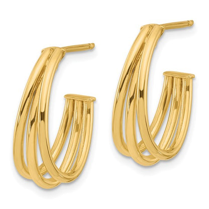 Leslie's 14K Polished 3-Row J-Hoop Post Earrings