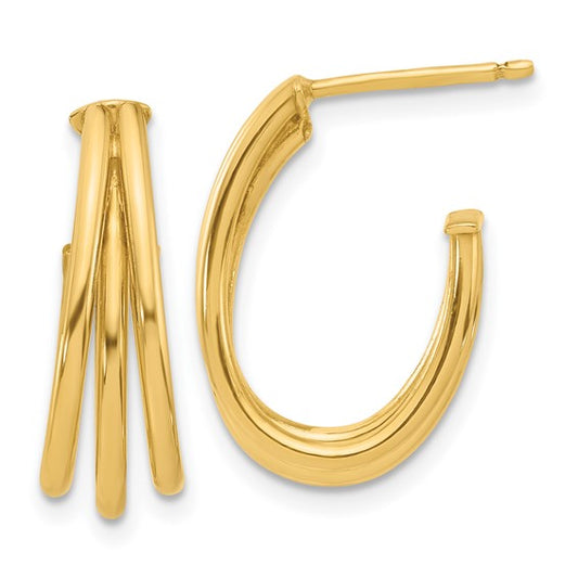 Leslie's 14K Polished 3-Row J-Hoop Post Earrings