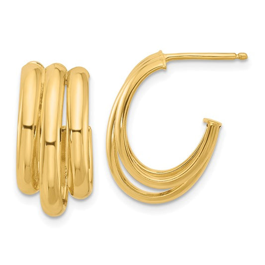 Leslie's 14K Polished 3-Row J-Hoop Post Earrings