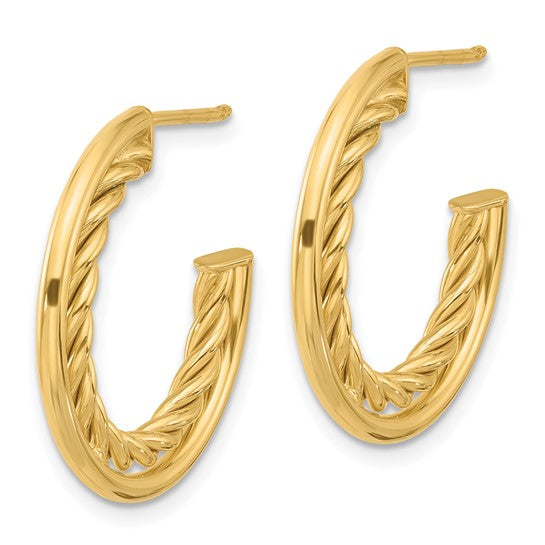 Leslie's 14K Polished and Textured J-Hoop Post Earrings