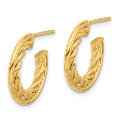 Leslie's 14K Polished and Textured J-Hoop Post Earrings