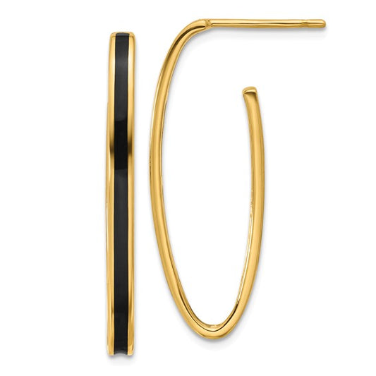 Leslie's 14K Polished with Black Enamel Oval J-hoop Post Earrings