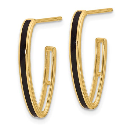 Leslie's 14K Polished with Black Enamel Oval J-hoop Post Earrings