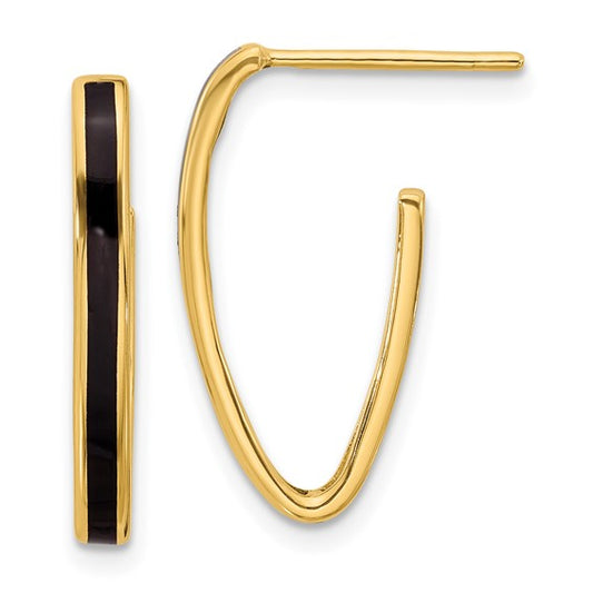 Leslie's 14K Polished with Black Enamel Oval J-hoop Post Earrings