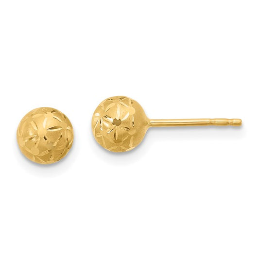 Leslie's 14K Polished/Satin and Diamond-cut Ball Post Earrings