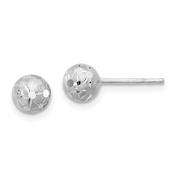 Leslie's 14K White Gold Polished/Satin and Diamond-cut Ball Post Earrings