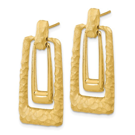 Herco 14K Polished and Satin Diamond Circle with Dangling Strips Shephard Hook Dangle Earrings