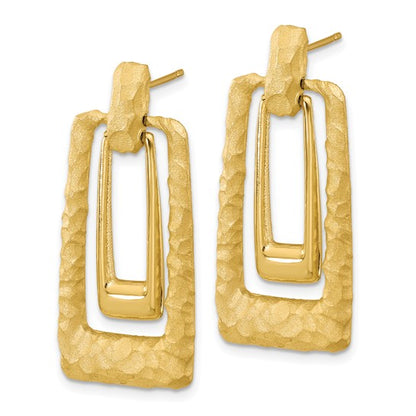 Herco 14K Polished and Satin Diamond Circle with Dangling Strips Shephard Hook Dangle Earrings