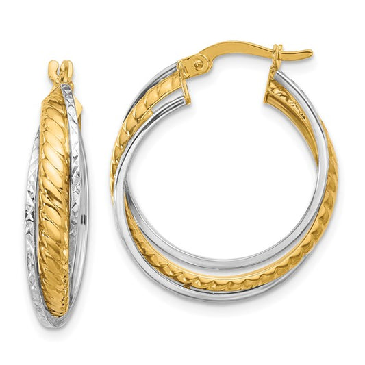 Leslie's 14K Two-tone Polished and Diamond-cut Hoop Earrings