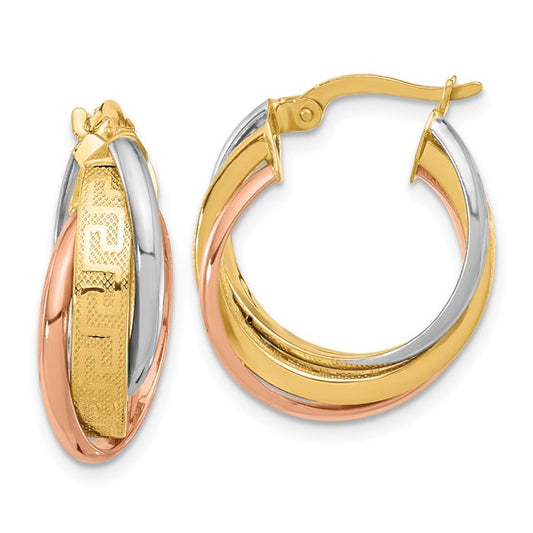 Leslie's 14K Tri-Color Polished with Textured Design Hoop Earrings