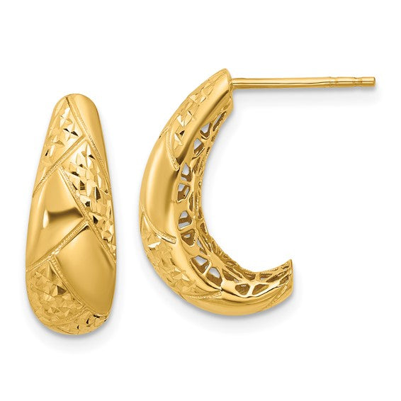 Leslie's 14K Polished and Diamond-cut J-Hoop Earrings